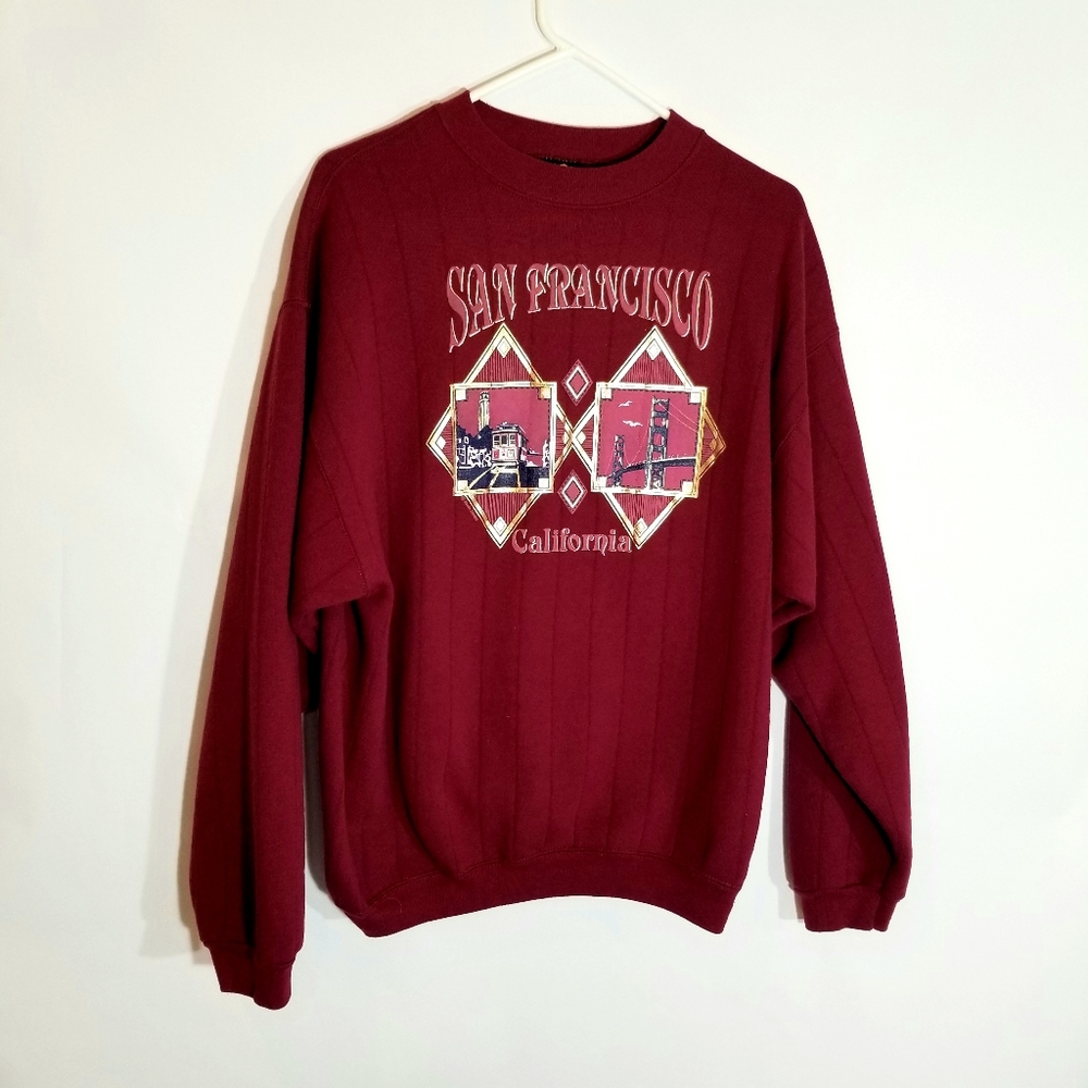 HL Miller Gold Sweatshirt Men's Large Maroon Cablecar Golden Gate Bridge Vintage